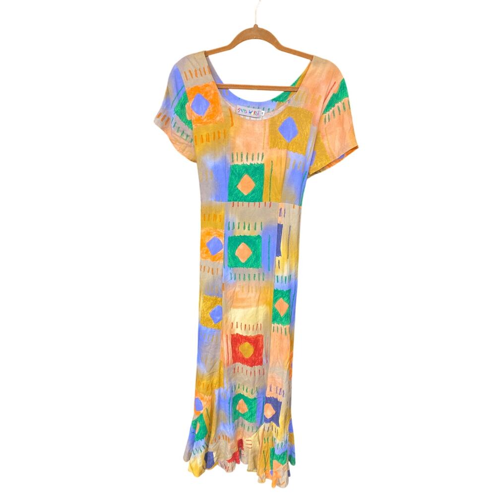 VINTAGE X JAM'S WORLD Women's Medium Fit Flare Dress Orange Art to Wear Miro